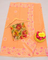 Indiehaat | Kota Doria Embroidered Peach Saree | Mesmerizing