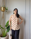 Indiehaat | Pure Cotton Peplum Top Beige Blockprinted