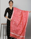 Indiehaat | Pure Cotton Peach Ikkat Dupatta