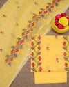 Indiehaat|Kota Doria Embroidered Yellow Suit(Top+Bottom+Dupatta)