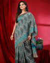 Indiehaat | Kashmiri Silk Printed Green Saree