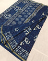 Indiehaat | Indigo Blockprint Pure Chanderi Silk Saree | Elegance in Blue