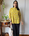 Indiehaat | Kanchi Cotton Peplum Tops Vivid Yellow BlockPrinted