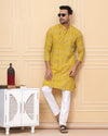 Indiehaat | Royal Reflection BlockPrinted Cotton Kurta Pyjama Bright Yellow