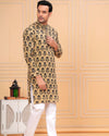 Indiehaat | Ajrakh Printed Cotton Kurta Pyjama Beige