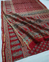 Indiehaat | Chanderi Silk Ajrakh Print Saree Red