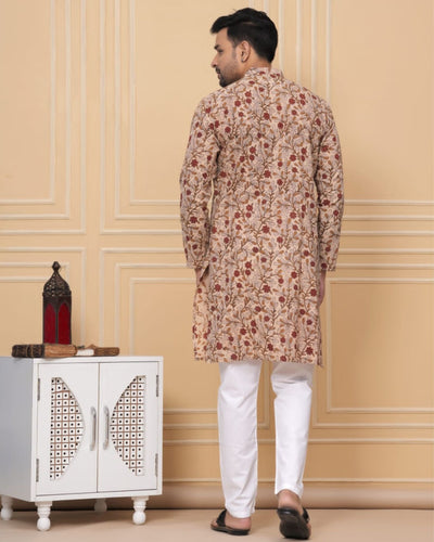 Indiehaat | Royal Reflection BlockPrinted Cotton Kurta Pyjama Calm Beige