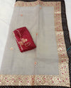 Indiehaat | Kota Cotton Jugnu Checks Gota Patti Gray Saree