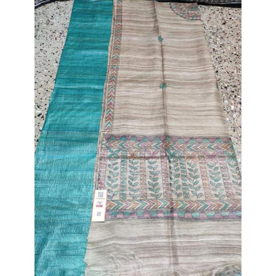 Silkmark Tussar Beige Madhubani Striking Dupatta & Blue Top