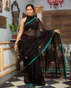 Indiehaat | Mul Cotton Embroidered Black Saree