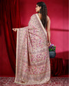 Indiehaat | Kashmiri Silk Beige & Pink Printed Saree