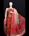 Indiehaat|Kota Doria Gota Patti Red & Beige Suit(Top+Bottom+Dupatta)