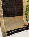 Indiehaat | Pure Maheshwari Silk Kosa Pallu Black Saree