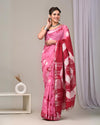 Indiehaat | Linen Saree Baby Pink Color Kalamakari Handblock Printed With Running Blouse