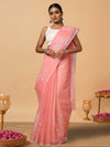 Playful Kota Doria Cotton Bel Embroidery Pink Saree Handdyed