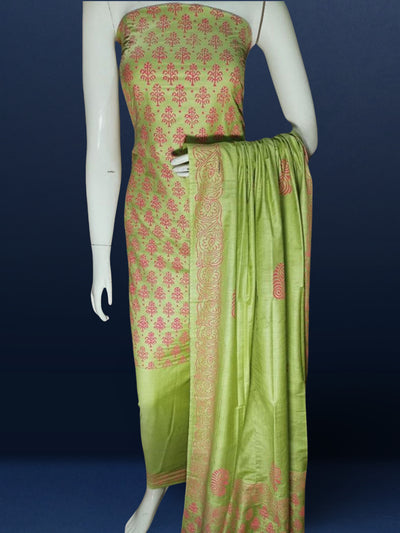Katan Silk Stunning Blockprint Green Suit