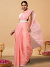 Playful Kota Doria Cotton Bel Embroidery Pink Saree Handdyed