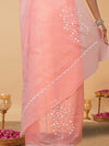 Playful Kota Doria Cotton Bel Embroidery Pink Saree Handdyed
