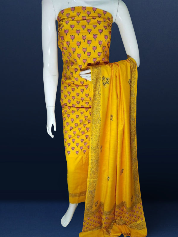 Katan Silk Gracious Blockprint Yellow Suit