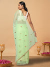 Kota Doria Green Saree Allover Embroidery Handcrafted