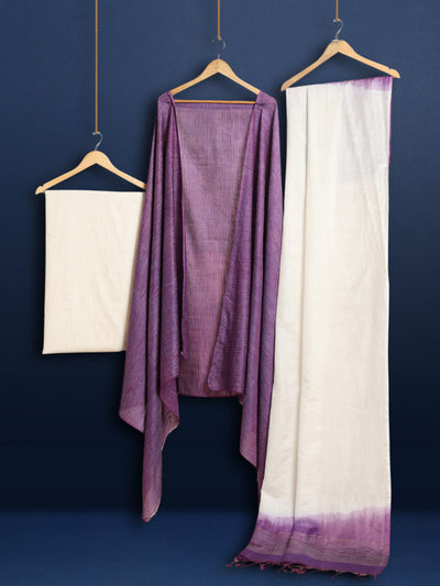 Handdyed Katan Silk Beige & Violet Contrast Suit