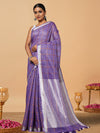 Pure Linen Check Design Handloom Purple Saree