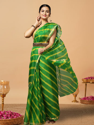 Ornamental Pure Silk Kota Doria Green Saree Handcrafted