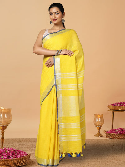 Subtle Slub Linen Hand Dyed Yellow Saree