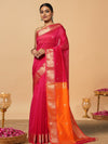 Radiating Maheshwari Pure Silk Lotus Buti Pink Saree