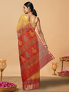 Craft Couture Blockprinted Kota Doria Mustard Yellow & Red Saree