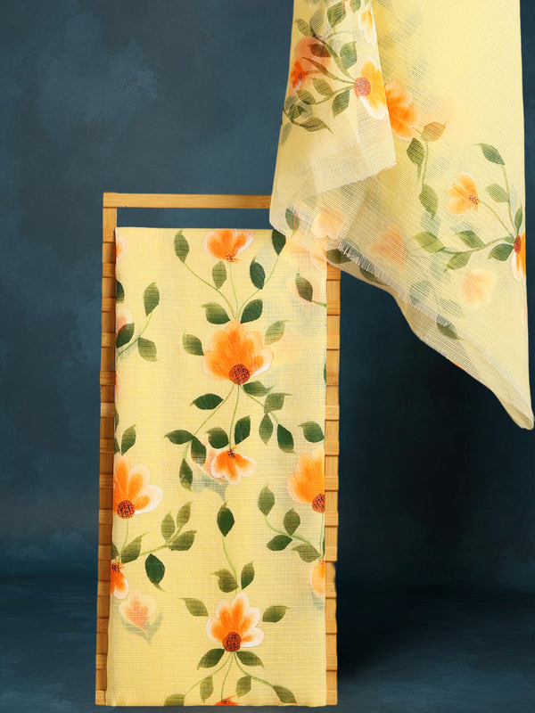 Handpainted Kota Doria Green Suit (Top & Dupatta)