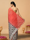 Half Dye Half Print Kota Silk Saree Sunset Orange