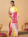 Sunny Slub Linen Saree Yellow & Pink Shibori Hand Dyed