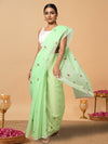 Kota Doria Green Saree Allover Embroidery Handcrafted