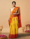 Vibrant Kota Doria Blockprinted Yellow Saree