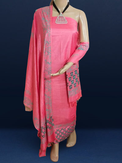 Katan Silk Rosy Blockprint Pink Suit