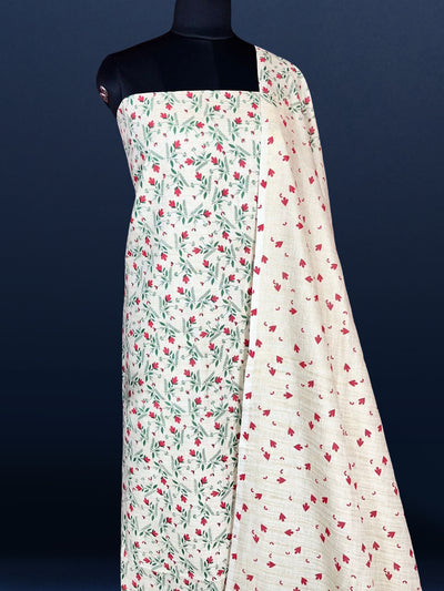 Blossom Floral Blockprinted Khadi Silk Beige Suit