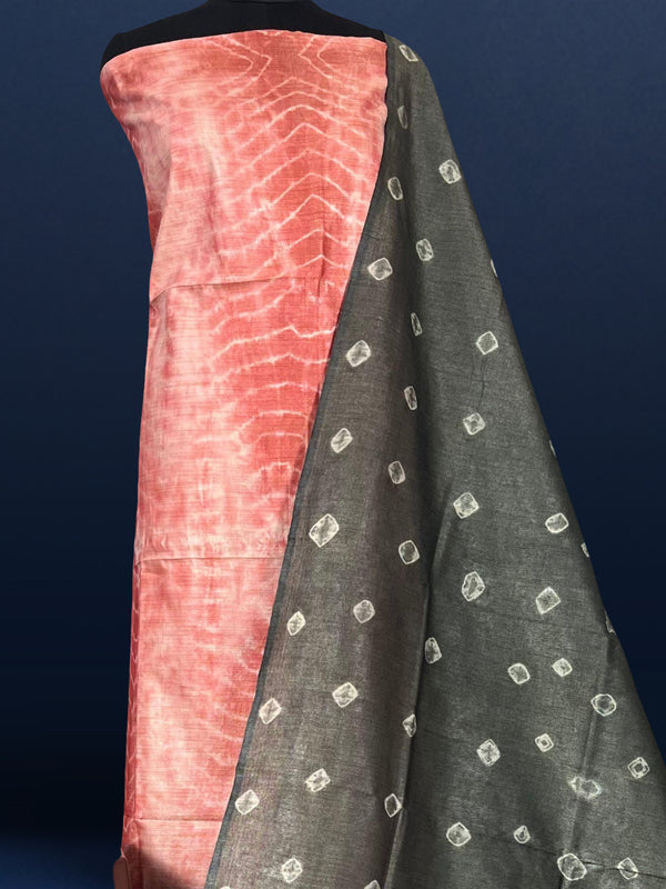 Bandhani & Shibori Khadi Silk Pink Suit
