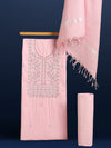 Gulmohar Slub Linen Rose Pink Unstitched Suit
