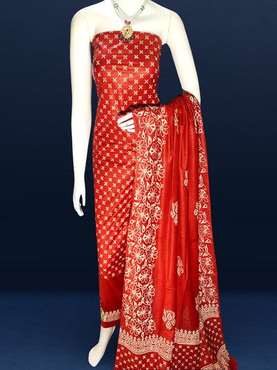 Katan Silk Ethereal Blockprint Red Suit