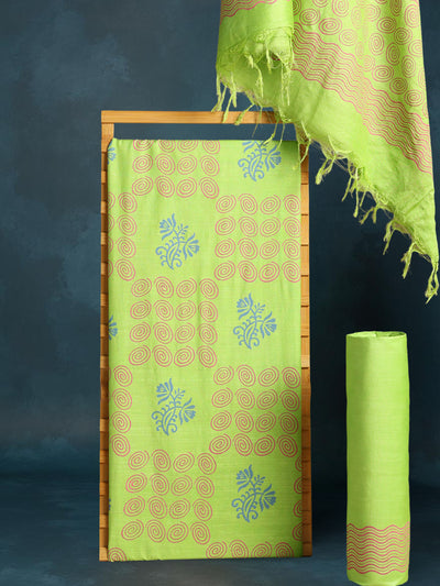 Katan Silk Hypnotic Blockprint Green Suit (T+B+D)