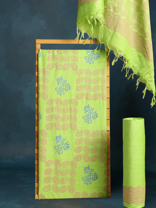 Katan Silk Hypnotic Blockprint Green Suit