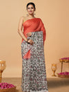 Half Dye Half Print Kota Silk Saree Sunset Orange