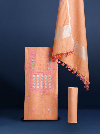 Gulmohar Pure Linen Embroidered Sweet Peach Suit Piece