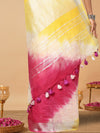 Sunny Slub Linen Saree Yellow & Pink Shibori Hand Dyed