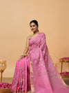Poetic Silk Linen Embroidered Pink Saree