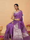 Expressive Banarasi Silk Linen Handloom Purple Saree