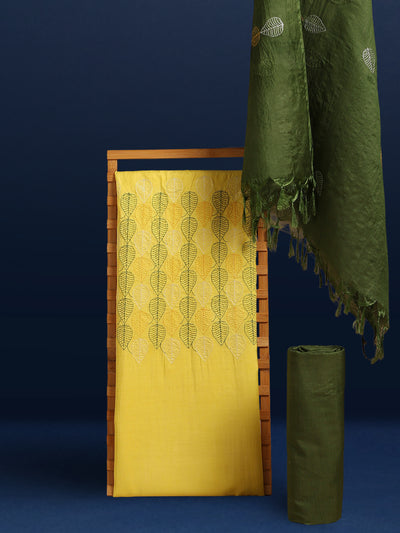 Katan Silk Embroidered Yellow & Green Suit