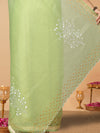 Vibrant Kota Doria Cotton Bel Embroidery Green Saree Handdyed