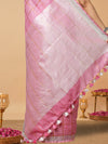 Pure Linen Check Design Handloom Light Pink Saree